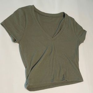 Ribbed Cropped Army Green Top